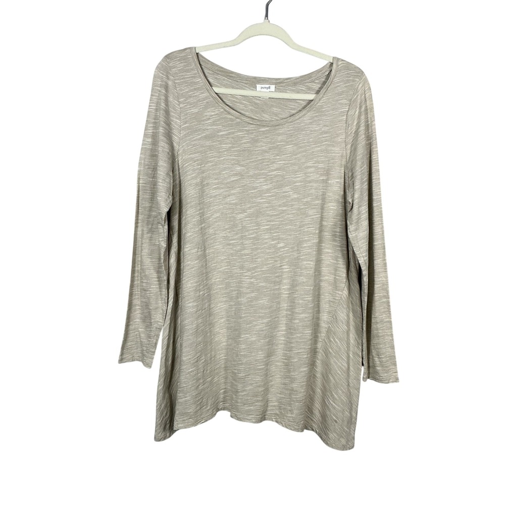 Pure Jill J Jill Womens Medium Taupe Space Dye Slub Cotton Long Sleeve Tunic Top